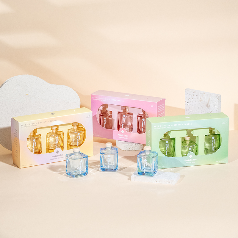 3 kpl neliömäinen pullo ruokohajotinsarja-3 kpl aromisarja